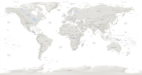 carte du monde avec des capitales et des descriptions sur fond blanc