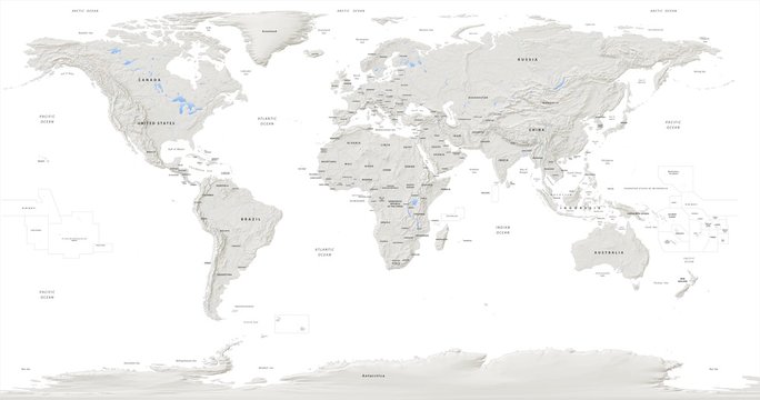 Fototapeta mapa świata z wielkimi literami i opisami na białym tle