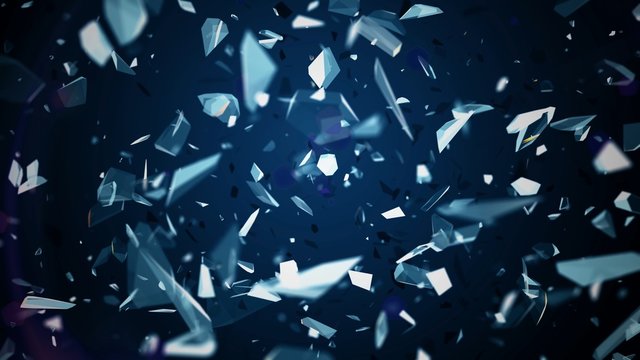 abstract shattered glass pieces on space