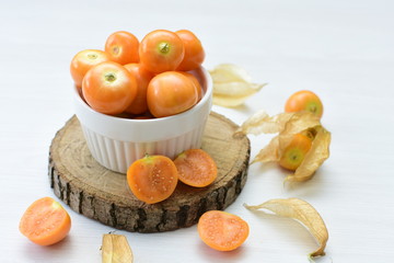 natural cape gooseberry on wooden background