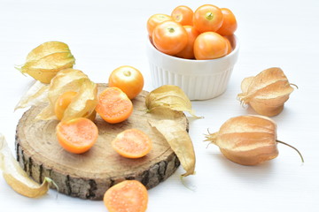 natural cape gooseberry on wooden background