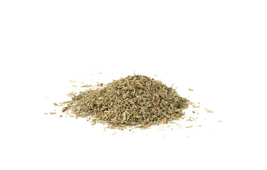 Scattered Pile of Dry Thyme Isolated on White Background