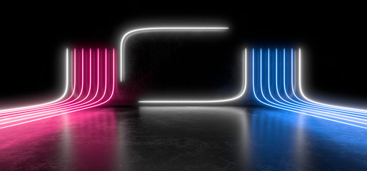 Fototapeta Beautiful composition of colored neon lights on a black background. 3d rendering image. obraz