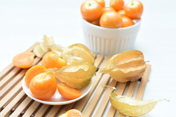 natural cape gooseberry on wooden background