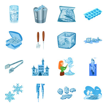 Vector design of frost and water logo. Collection of frost and wet stock symbol for web.
