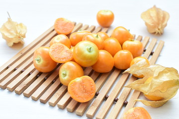 natural cape gooseberry on wooden background