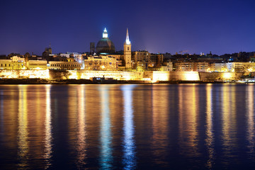 Fototapeta na wymiar The view on Valletta in night illumination, Sliema, Malta