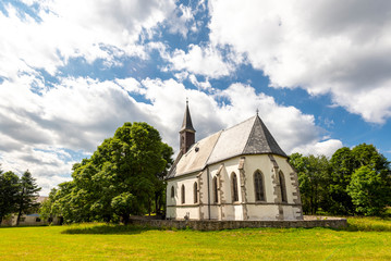 Fototapeta na wymiar Church Svaty Tomas (Saint Thomas), Predni Vyton, Sumava mountains, South Bohemia, Czech Republic