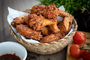 Breaded crispy fried kentucky chicken drumctick in the basket