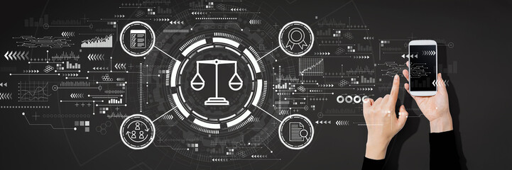 Legal advice service concept with person using a white smartphone