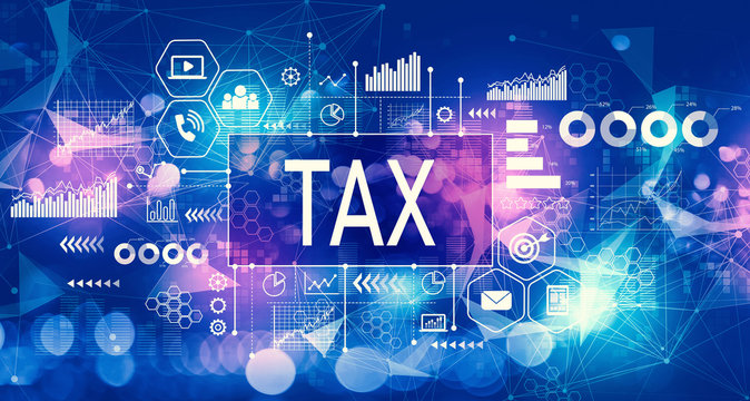 Tax Theme With Technology Blurred Abstract Light Background