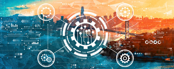Automation concept with aerial view of the Bay Bridge in San Francisco