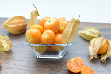 natural cape gooseberry on wooden background