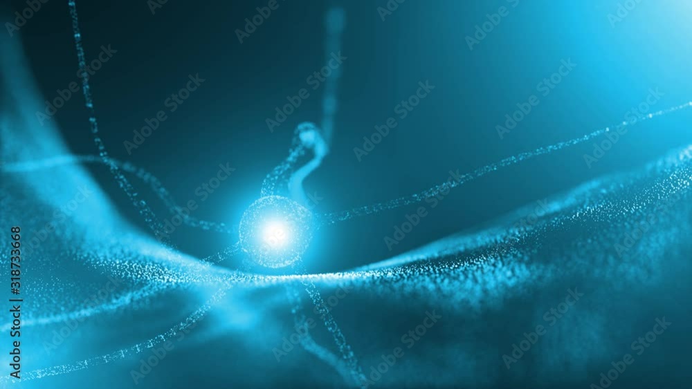 Poster artistic neuron cell with flicker light effect on concept science background.