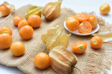  natural cape gooseberry on wooden background