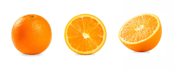 Fresh oranges  with half isolated on white background