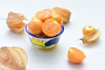  natural cape gooseberry on wooden background