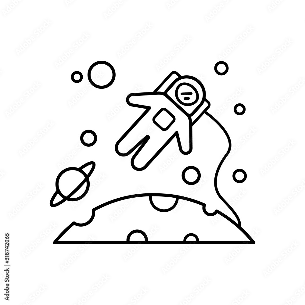 Poster space humanization, cosmonaut planet icon. simple line, outline vector elements of interplanetary co