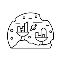 Space settlement, planet with buildings icon. Simple line, outline vector elements of interplanetary colonization icons for ui and ux, website or mobile application
