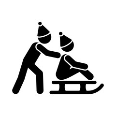 children play sledding icon. Simple vector pictogram of winter recreation icons for ui and ux, website or mobile application