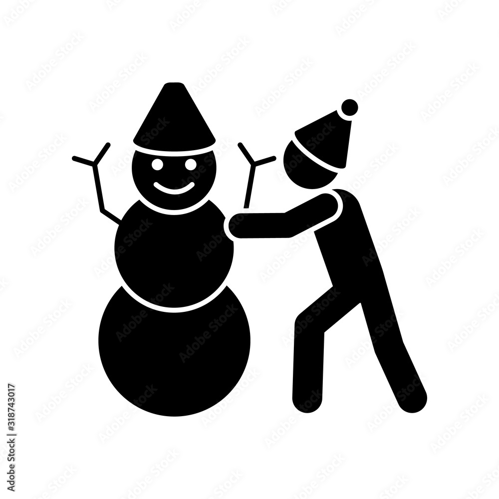 Poster man makes a snowman icon. simple vector pictogram of winter recreation icons for ui and ux, website 