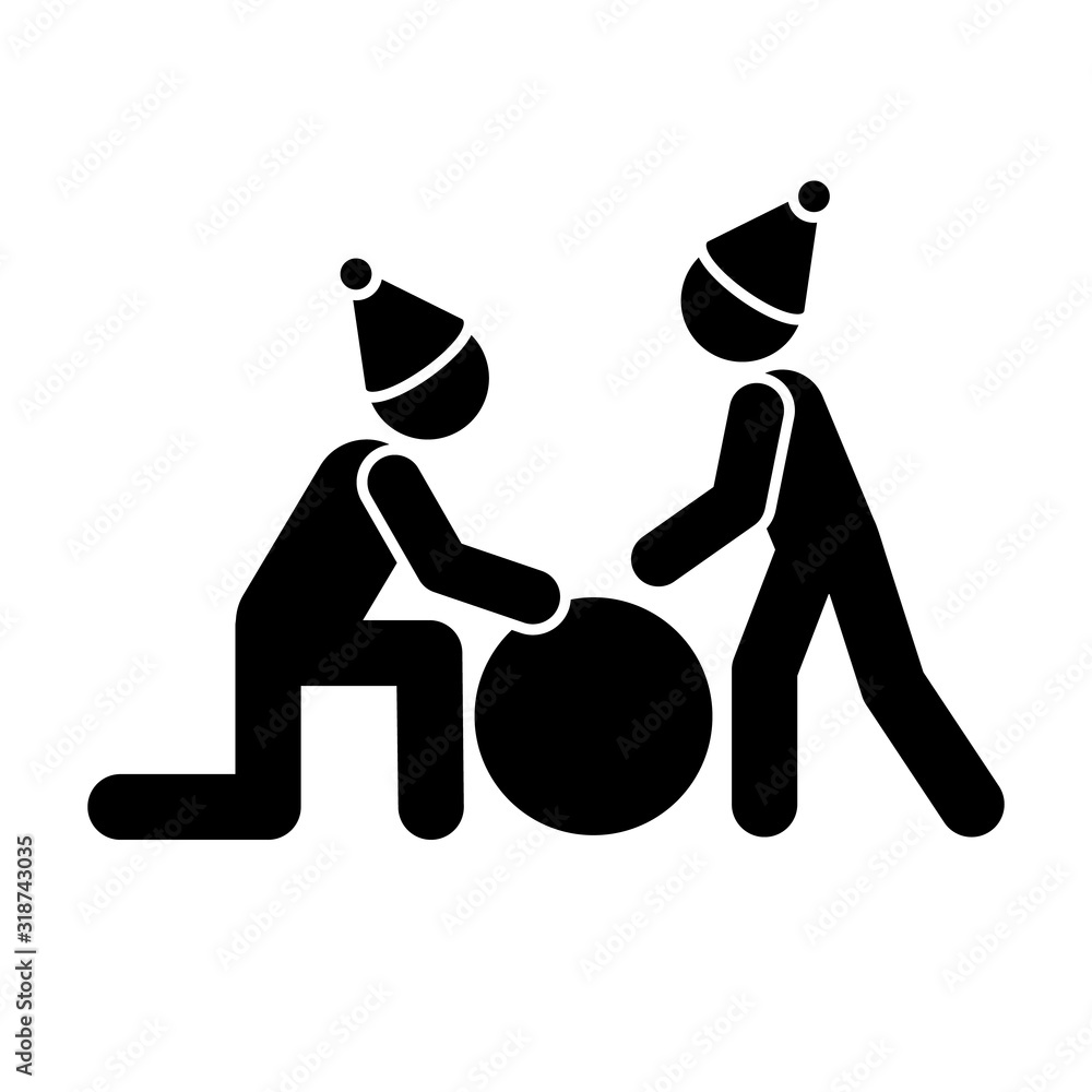 Poster children make a snowball icon. simple vector pictogram of winter recreation icons for ui and ux, web