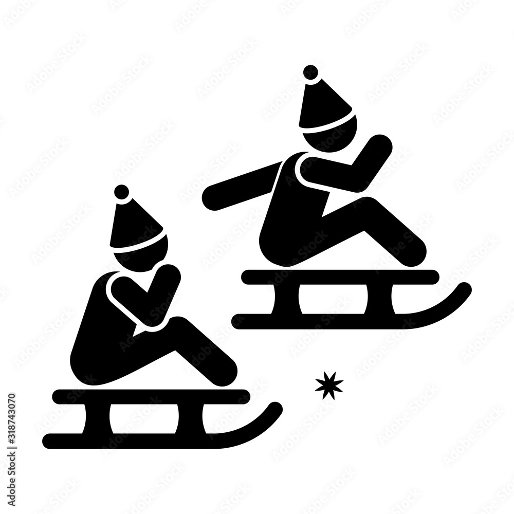 Poster children are sledding icon. simple vector pictogram of winter recreation icons for ui and ux, websit