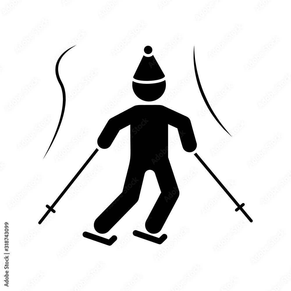 Poster man skiing sport icon. simple vector pictogram of winter recreation icons for ui and ux, website or 