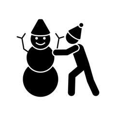 Man makes a snowman icon. Simple vector pictogram of winter recreation icons for ui and ux, website or mobile application