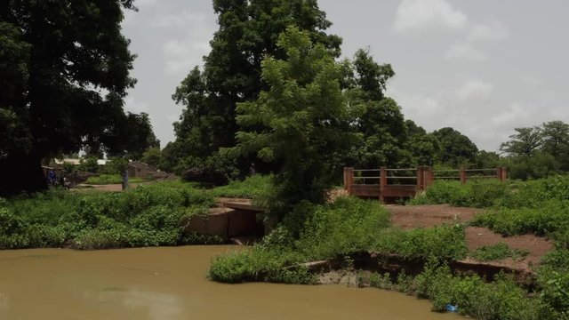 Africa Mali Stream and Walking People Aerial View 3