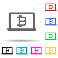 bitcoin in laptop multi color style icon. Simple glyph, flat vector of crypto icons for ui and ux, website or mobile application