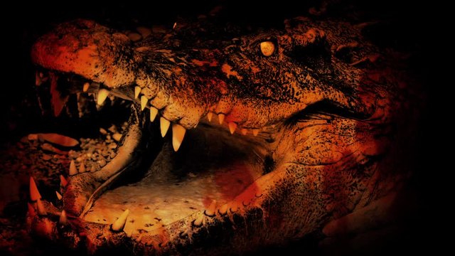Huge Crocodile Opens Mouth In Flames