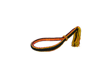 Mongkol with stripes, yellow, black, red, are isolated on white background, using by Muay Thai...
