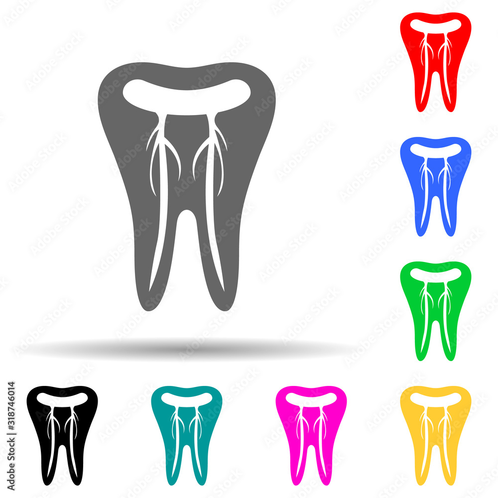 Poster a tooth with nerves multi color style icon. simple glyph, flat vector of dental icons for ui and ux,