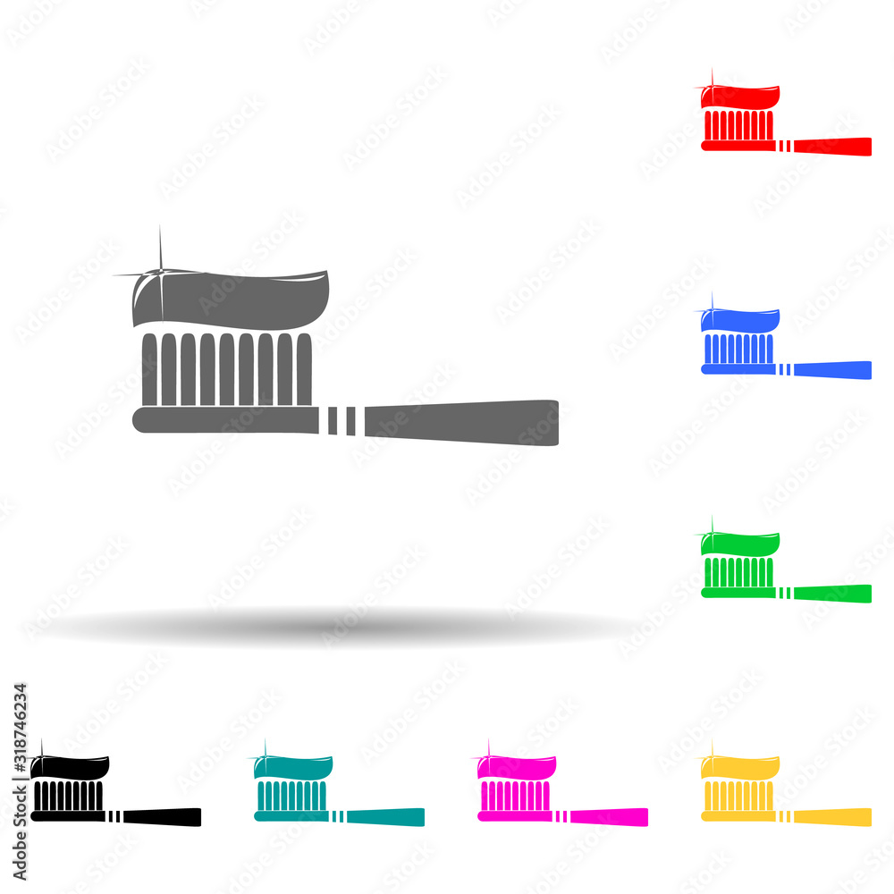 Poster toothbrush with paste multi color style icon. simple glyph, flat vector of dental icons for ui and u