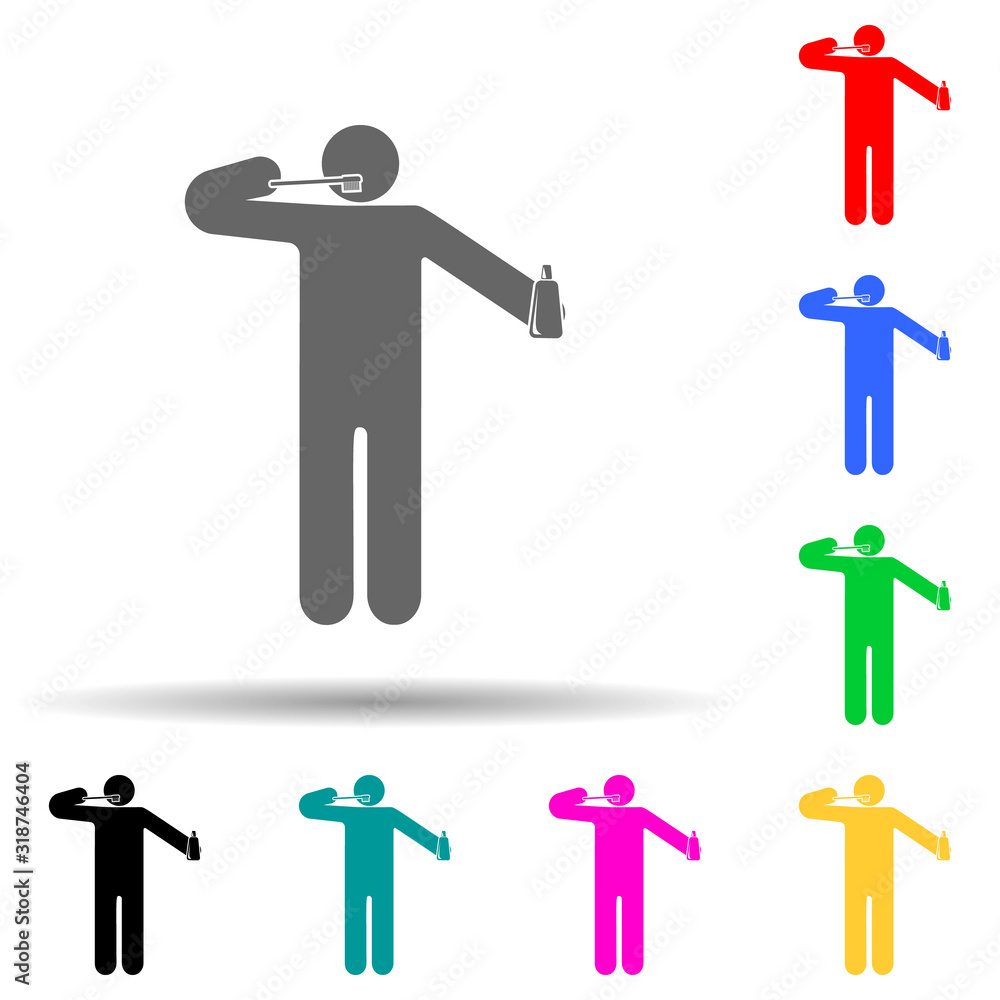 Poster man cleaning teeth multi color style icon. simple glyph, flat vector of dental icons for ui and ux, 