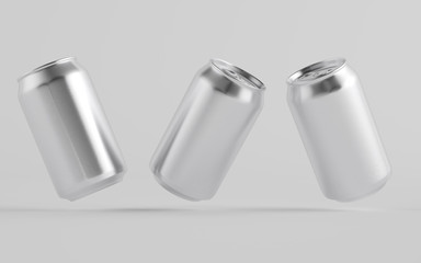 12 oz. / 350ml Aluminium Can Mockup - Three Floating Cans.  3D Illustration