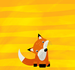 cartoon scene with wild animal fox on yellow stripes illustration