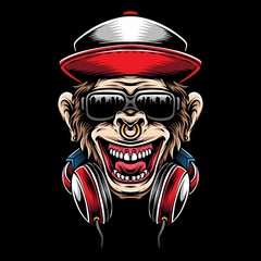 monkey head with headphone vector © InksyndromeArtwork