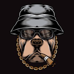 gangster smoking pitbull vector logo - obrazy, fototapety, plakaty