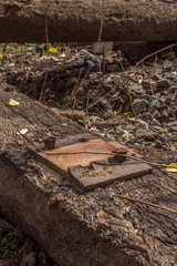 Abandoned railway train station tie nails