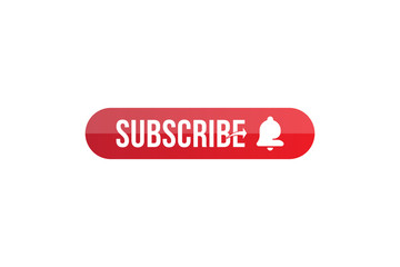 Subscribe button with bell icon. Red button for channel and video blog in social media on white background. Flat vector illustration EPS10