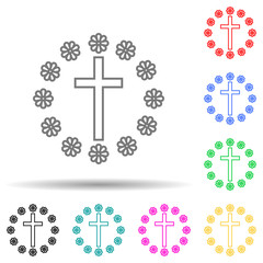 cross and flowers multi color style icon. Simple thin line, outline vector of easter icons for ui and ux, website or mobile application