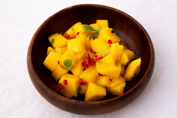 mango chunks with red chiilli and mint