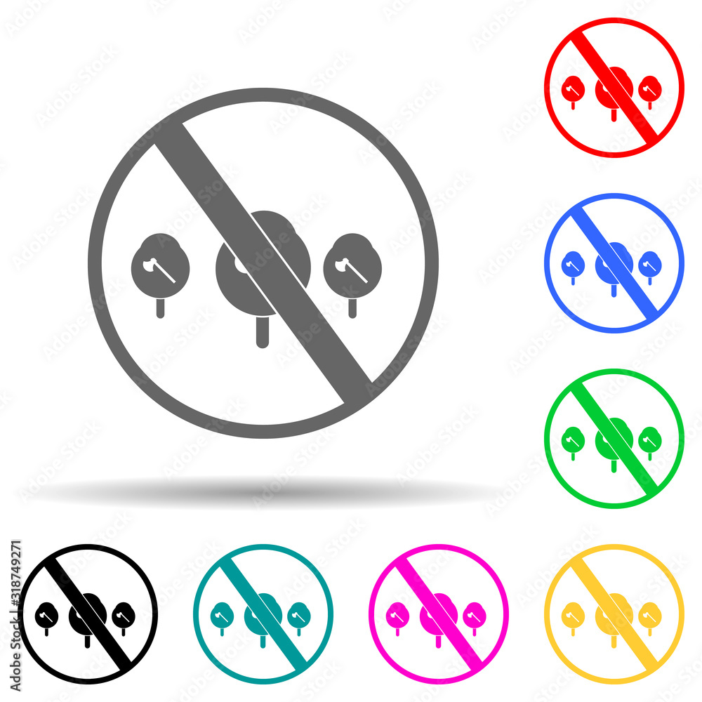 Aufkleber ban on cutting down trees multi color style icon. simple glyph, flat vector of ecology icons for ui 