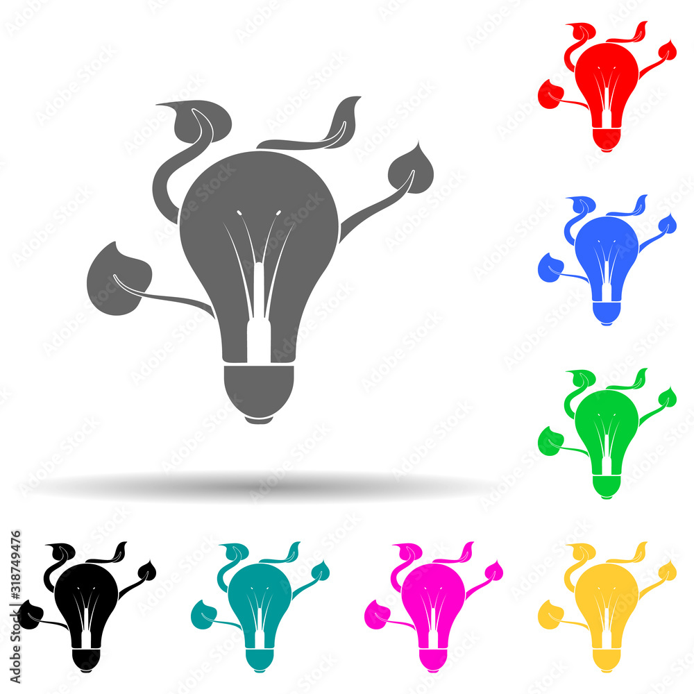 Poster electric bulb and leaves multi color style icon. simple glyph, flat vector of ecology icons for ui a