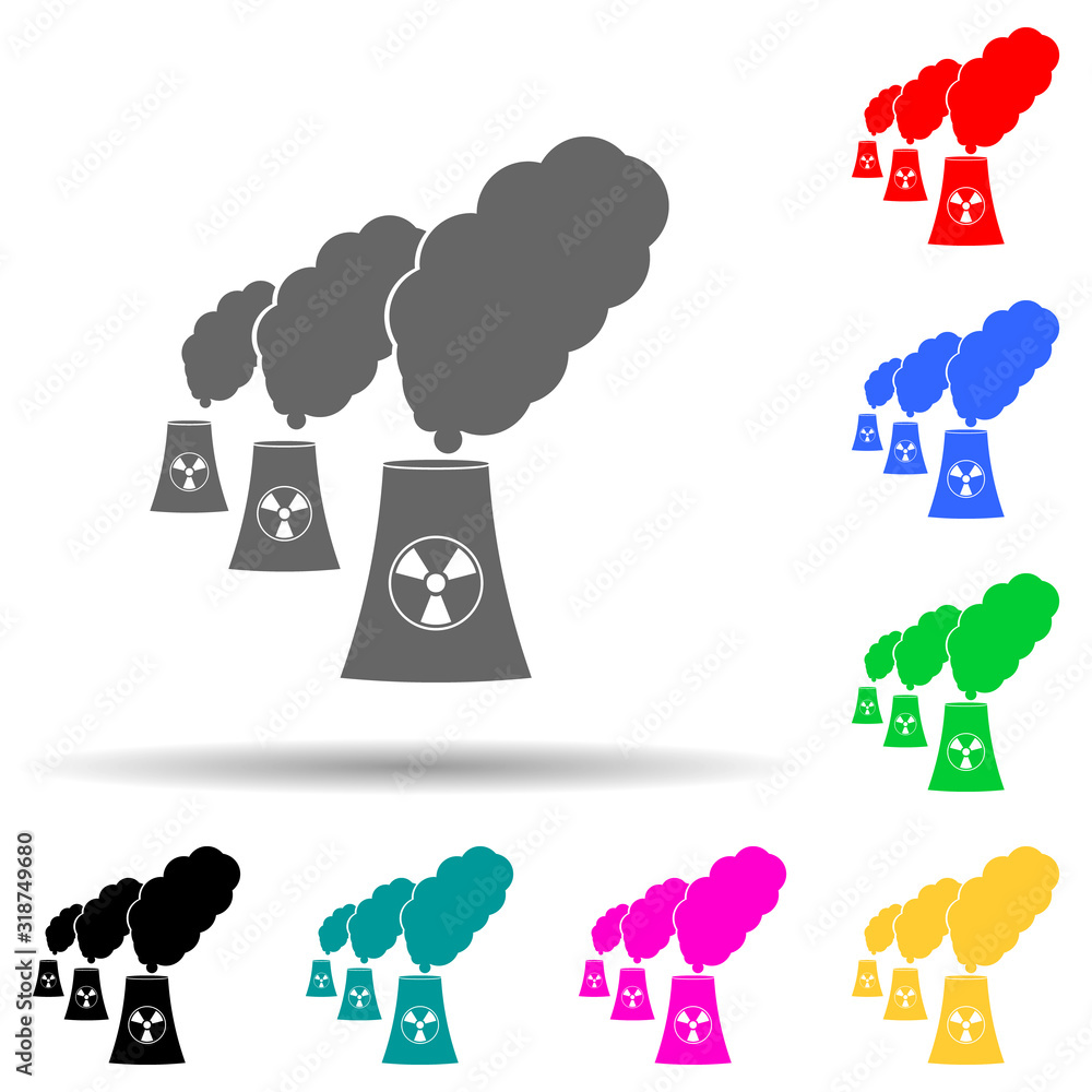 Poster pollution from a nuclear power plant multi color style icon. simple glyph, flat vector of ecology ic