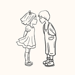 Loving boy and girl. Kissing lovers. loving. Vector linear illustration. Drawing people.