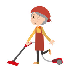 掃除　大掃除　女性　主婦　家事　清掃　掃除機　シニア　おばあさん　高齢女性