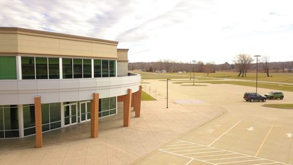 Glass front of building from aerial perspective